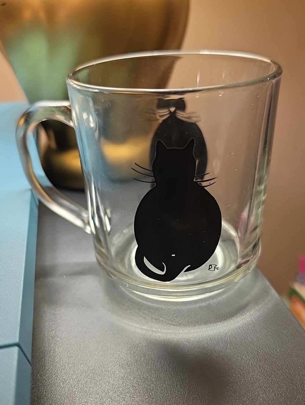 Clear Glass Cat Mug with Black Cat Silhouette U.S.A